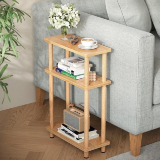 LuxusKollektion Beistelltisch Schmaler Beistelltisch Holz 3 Etagen 40x18x61.5CM Stauraum Natur