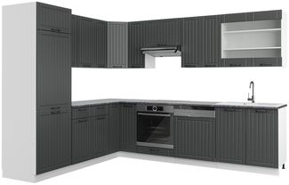 Eckküche Fame-Line Anthrazit Landhaus/Weiß 287 x 46 cm ohne Arbeitsplatte Vicco