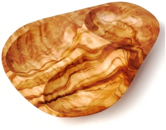 dasOlivenholzbrett Tapas-Schale 3-Fächer Schale aus Olivenholz