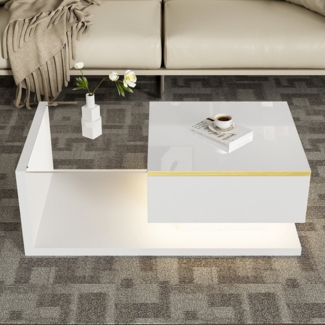 Celya Couchtisch Couchtisch Hochglanz, Beistelltische, mit Glas und LED-Beleuchtung, 90 cm langer Couchtisch