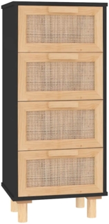 vidaXL Sideboard Schwarz 40x30x90cm Massivholz Kiefer und Natur-Rattan 345643