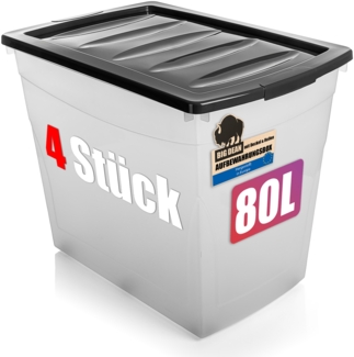 BigDean 4x80 L Aufbewahrungsbox mit Deckel und Rollen groß Budget Line Plastikbox mit Deckel XXL