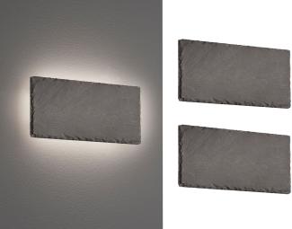 2er Set Außergewöhnliche LED Wandleuchten aus schwarzem Schiefer 25cm rechteckig