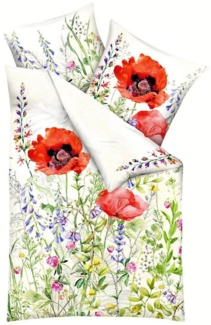 JACK Bettwäsche 135x200cm Summer Fields Rot Mohn Kaeppel, Mako-Satin, 2 teilig, hochwertiger Digitaldruck mit einem frischen Blumenmotiv, Baumwolle