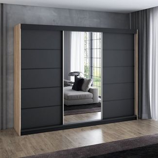 A&J MöbelLand GmbH Schiebetürenschrank VILUNO 1 mit 4 Schubladen und Spiegel (TOP ANGEBOT! Geräumiger Schrank mit einer Breite von 200 cm und Spiegel, ideal zur Aufbewahrung von Kleidung und Accessoires. 4 Schubladen und viel Stauraum. TOP PRODUKT! Wäh...