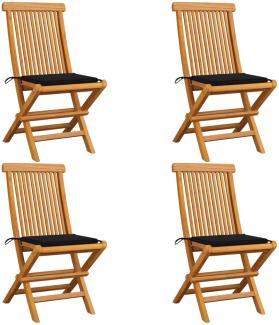 vidaXL Gartenstühle mit Schwarzen Kissen 4 Stk. Teak Massivholz 3062575