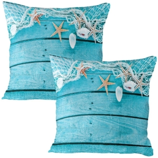 Abakuhaus Kissenbezüge Dekorativer Standard King Size Gedruckter Kissenbezug, (1 Stück), maritim Nautik Muscheln und Net