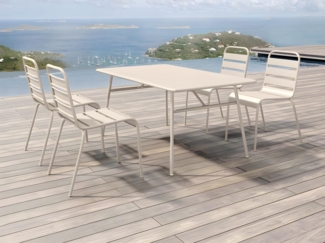 Vente-unique - Garten-Essgruppe: Tisch L. 160 cm + 4 stapelbare Stühle - Metall - Beige - MIRMANDE von MYLIA