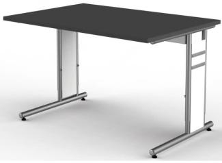 Kerkmann Schreibtisch 4100 Form 4 120x80x68-82 cm C-Fuß Alusilber Applikationen Typ C anthrazit