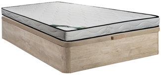 Vente-unique - Set aus Bettgestell mit Bettkasten + Schaumstoffmatratze - 160 x 200 cm - Bambusbezug - Stärke 15 cm - Holzfarben hell - KANANI von NATUREA