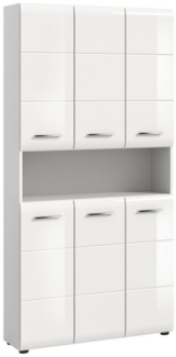 furnling Mehrzweckschrank Hochschrank Ivy (1-St) 1 offenes Fach, 6 Türen, 12 Fächer, Hochglanz Front, Höhe 185 cm, weiß