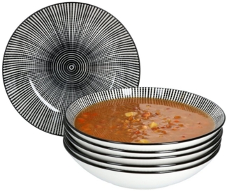 Mambocat 6er Suppenteller Taipei 450ml Soup Bowl schwarz & weiß Linien Geschirr