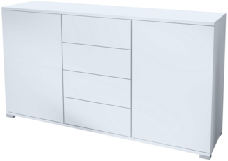 Vladon Sideboard Santo V1 (Anrichte, mit 2 Türen und 4 Schubladen), Weiß matt/Weiß matt (138,5 x 75,5 x 35 cm)