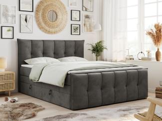 MKS Möbel Boxspringbett 'KING DE LUX', 7-Zonen Matratze PREMIUM-11-KING, Dunkelgrau Velours, 180x200cm H4