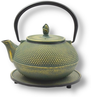 JA-UNENDLICH Teekanne Basic grün, 1.2 l, aus Gusseisen handgefertigt im Sandgussverfahren, innen emailliert