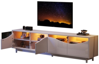 REDOM Lowboard TV-Schrank für Fernseher bis 70 Zoll (Fernsehtisch,TV-Board,TV-Ständer, Wohnzimmermöbel, 1 St, 4 Türen), hochglänzend, mit Schranktür aus gehärtetem Glas+MDF, LED-Beleuchtung