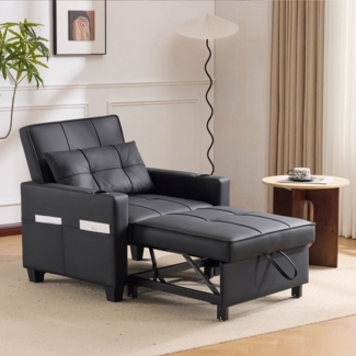 MODFU Schlafsofa Sessel für kleine Räume, 3-in-1 Ausziehbares Schlafsofa mit USB & Getränkehaltern – Multifunktionaler Liegestuhl 1 Teile, mit Relaxfunktion