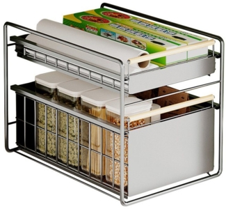 GarveeMore Küchenorganizer-Set Kohlenstoffstahl Küche Kabinett Ausziehbarer Korb Regal Unterder Spüle, Doppelschichtige Teleskopschublade Erweiterbare Schubladenregale