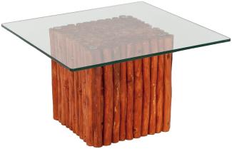 Teak Couchtisch NICO Braun inkl. Glasplatte ca. 70x70 cm Wohnzimmertisch Tisch