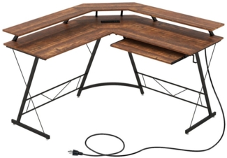 COSTWAY Eckschreibtisch, mit Steckdose & USB-Ladeanschluss, 130x130x86cm