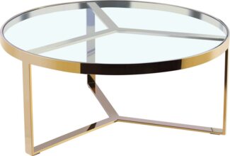 Leonique Couchtisch Palmer, Runder Couchtisch, gold, Chrom, Glasplatte, Gestell, 90x90x40