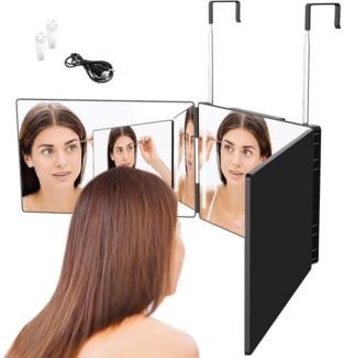 SURFOU Kosmetikspiegel Klappspiegel 360 Grad Spiegel Friseurspiegel Haare Selbst Schneiden (Badspiegel), Self Cut Mirror Haarschneide Spiegel 3 Wege für Make-up Rasur