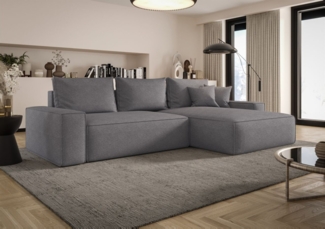 Ecksofa Schlafsofa Sofa WALKEN Stoff Aragon Grau Ottomane Rechts