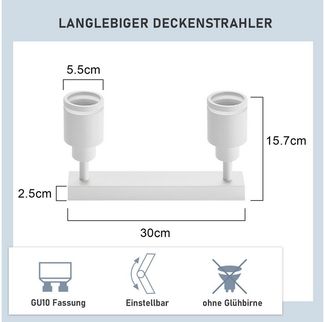 ZMH Deckenstrahler 2 Flammig Schwenkbar Deckenlampe Flurlampe Innen Wandstrahler, Flexible Winkeleinstellung, ohne Leuchtmittel, GU10 Wandstrahler Metall Innen Wandstrahler für Küche Büro