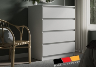 Home Collective Kommode mit 4 Schubladen Kommode weiß schmal Holz Schrank (Highboard Anrichte Schlafzimmer Wohnzimmer Flur Büro Organizer), Kommode 76 cm breit Schrank Kommode mit Schubladen Sideboard