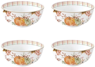 EasyLife Müslischale Harvest, Porzellan, Spülmaschinengeeignet, Mehrfarbig, Motiv: Kürbis, Blätter + Karos