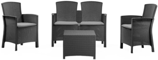 Dmora Loungeset für draußen Asiak, Outdoor-Lounge mit Couchtisch, Terrassenset mit Kissen, Gartenkomposition mit Sofa und Sesseln, Made in Italy, Anthrazit