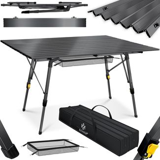 KESSER® Campingtisch faltbar Klapptisch mit Aluminiumrahmen Aufrollbare Tischplatte Falttisch klappbar höhenverstellbar inkl. Tragetasche mit Trageband & Netztasche Anthrazit (120 x 70cm)