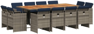 vidaXL 13-teiliges Garten-Ess-Set mit Kissen, grau, Polyrattan 3277816