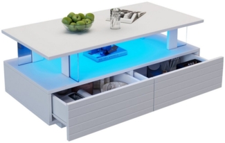 Merax Couchtisch Sofatisch mit 2 Schubladen & Stauraum (1-St, 1 Tisch), Wohnzimmertisch Sofatisch Beistelltisch mit LED-Beleuchtung inkl. APP