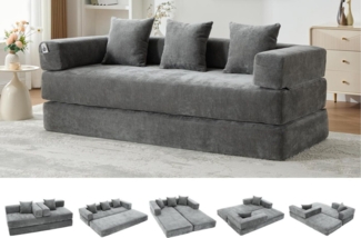 LVHOM Loungesofa 3 Sitzer Sofa mit Schlaffunktion, Formveränderung, mit Seitentaschen, Rutschfeste Unterseite, zwei Kissen verbunden mit Reißverschluss, modular frei kombinierbar (mit festen Armlehnen) für Sofa/Liege/Spielzentrum. Premium Chenille (sup...