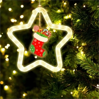 QUBEBU LED-Lichterkette LED Weihnachtsstern Beleuchtet Glocke Weihnachtsmann Weihnachtsdeko, LED-Lichtervorhang Xmas Fenster Silhouette Stern Batteriebetrieben