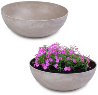 matches21 HOME & HOBBY Pflanzschale Runde bauchige 20 cm Pflanzschale für draussen, sand marmoriert (2 St), Wetterfeste Blumen-Schale als moderne Gartendeko Grabschmuck