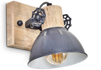 hofstein Wandleuchte »Cotes« verstellbare Wandlampe aus Metall/Holz in Grau/Weiß/Braun, ohne Leuchtmittel, 1xE27 Fassung, Wandspot im Retro/Vintage Design