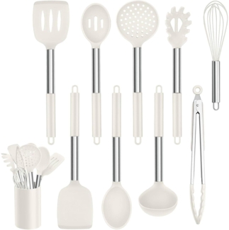 Homikit Silikon Küchenhelfer Set 10tlg Edelstahlgriff Antihaft Utensilienhalter