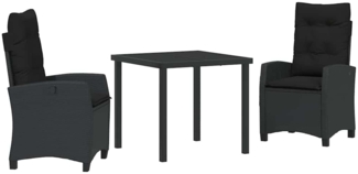 vidaXL Garten Essgruppe mit Kissen 3 pcs Schwarz Poly-Rattan 3380372