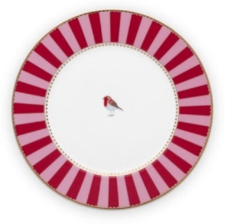 PiP Studio Speiseteller Love Birds Brotteller Stripes rot-pink 17cm, Plate Love Birds Stripes Red-Pink 17cm