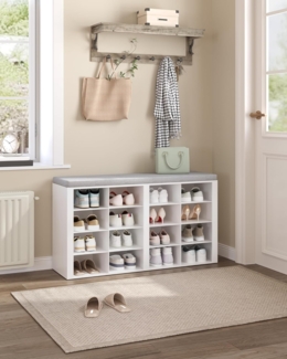 Schuhbank mit Sitzfl?che, Schuhschrank mit Sitzbank mit 16 F?chern, Eingangsbank Verstellbaren Ablagen fr Wohnzimmer, Schlafzimmer, Flur, Wei?-Grau