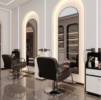 Boromal Spiegel groß 180x80 cm Friseurspiegel groß für Friseurladen Friseursalon Hotel (Ganzkörperspiegel Schwarz, 1-St, Rundbogen, Oval), Aluminiumrahmen, 5mm Kupfer- und bleifreier Spiegel