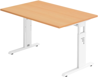 bümö höhenverstellbarer Schreibtisch O-Serie 120x80 cm in Buche, Gestell in weiß - PC Tisch klein für's Büro manuell höhenverstellbar, Computertisch verstellbar, OS-12-6-W