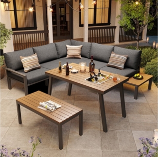 Flieks Gartenlounge-Set, Outdoor 7-Sitzer Sitzgruppe Gartenmöbel-Set, Tisch mit Eiskübel