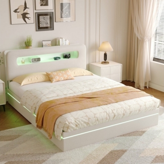 PXloue Stauraumbett Polsterbett mit Stauraum (Doppelbett 160x200 cm (USB-Ladeanschluss), Bettkasten, Ladefunktion, Samt