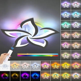 WILGOON LED Deckenleuchte Deckenlampe Dimmbar mit Fernbedienung, RGB Hintergrundbeleuchtung Lamp, LED fest integriert, Kaltweiß, Naturweiß, Warmweiß, RGB Hintergrundbeleuchtung Farbwechsel, 55/90W Moderne Blumenform Deckenlampe für Wohnzimmer Schlafzimmer