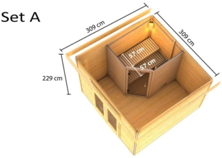 Karibu Sauna Mainburg 1 terragrau mit Vorraum + 9 kW Saunaofen mit ext. Steuerung Easy Set A