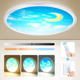 BRAIDOL Deckenleuchten Led Deckenlampe Ultra Dünn Rund Lampen Ø29cm, Dimmbar Deckenleuchte, LED fest integriert, Die schön gemusterten Design Deckenleuchte, 3000K~6500K, Modern Runde Lampe mit Fernbedienung,24W, H2.8cm Ultra Dünn Rund Lampen, für Kinde...
