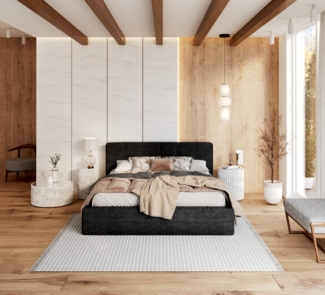 FDM Polsterbett TOPSELLER Stauraumbett MADE IN EU - aus hochwertigem Velours (verfügbar 90x200 120x200 140x200 160x200 180x200cm, Bettrahmen, Bett, Optional mit Matratze bestellbar, mit großen gepolsterten Kopfteil, mit Bettkasten zum aufklappen), Meta...